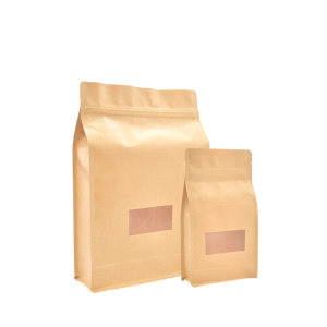 Premium Kraft Flat Bottom Food Packaging Bags with Window & Zipper