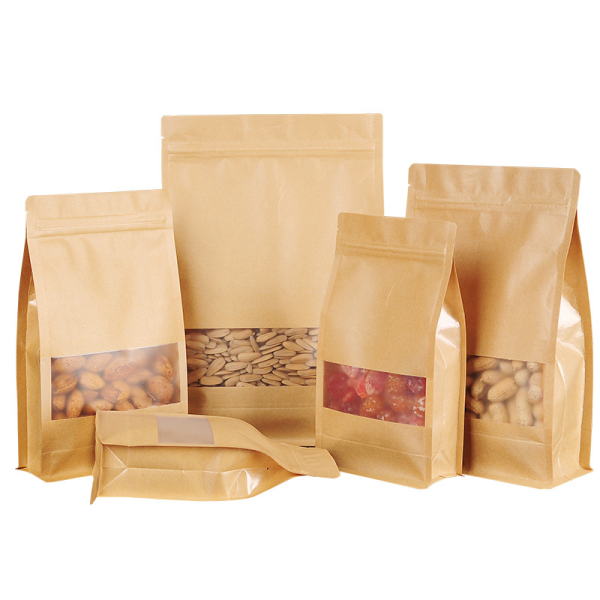 Premium Kraft Flat Bottom Food Packaging Bags with Window & Zipper - Image 2